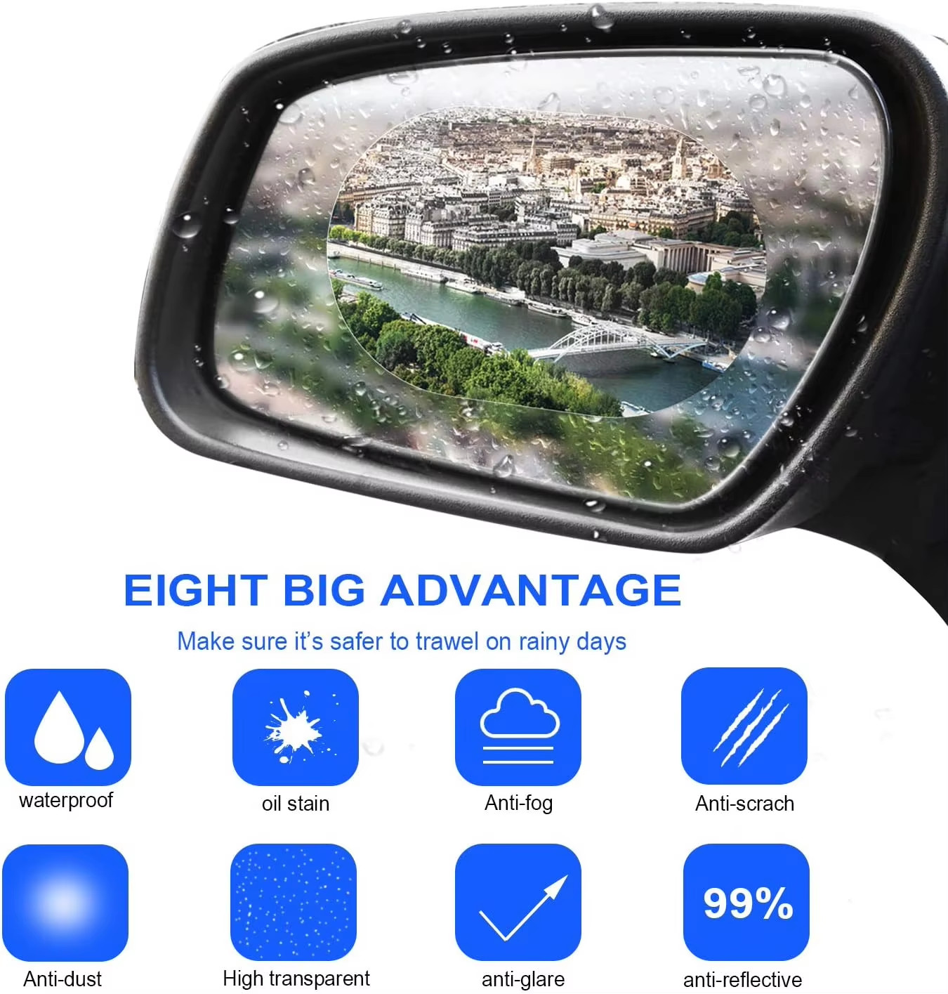 Car Rearview Protective Side Windows Sticker Anti Fog Waterproof Mirror Film 2PC