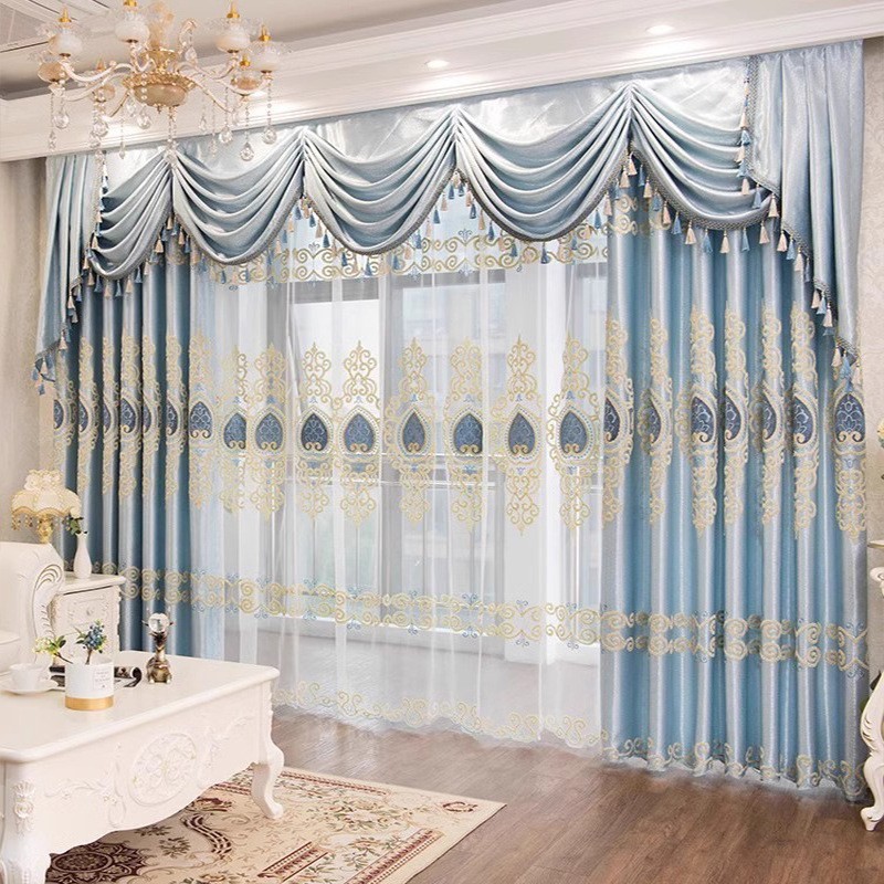 Custom European embroidery high-end luxury blue curtain valance drape C2177