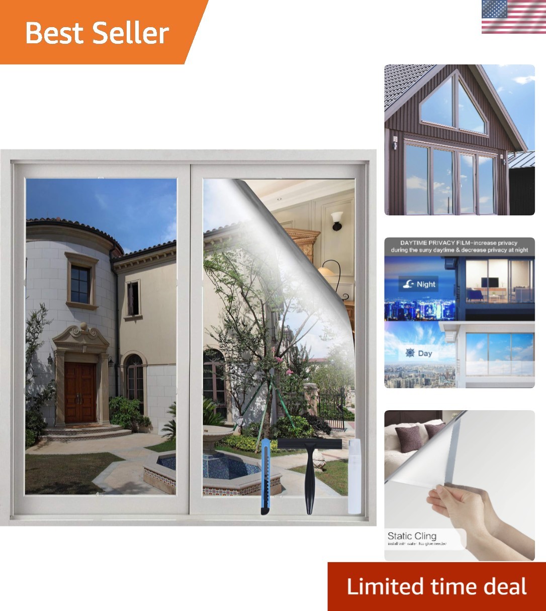 Silver One Way Window Tint Film 17.5 x 78.7 Inches for Energy Saving & Privacy