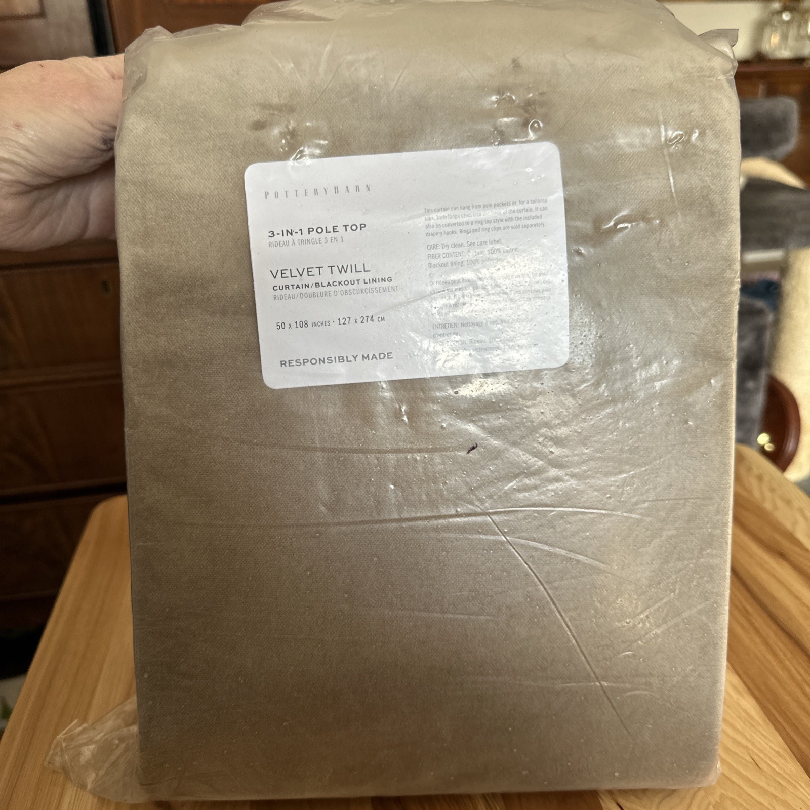 New Pottery Barn Taupe Velvet Twill Blackout Drapes 50″ x 108″ ~