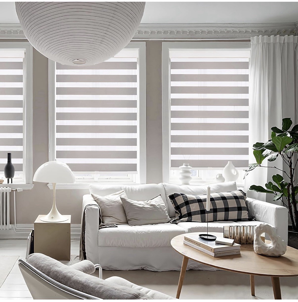 Cordless Zebra Blinds for Windows Layer Light Gray, 30 in (W) x 64 in (H))