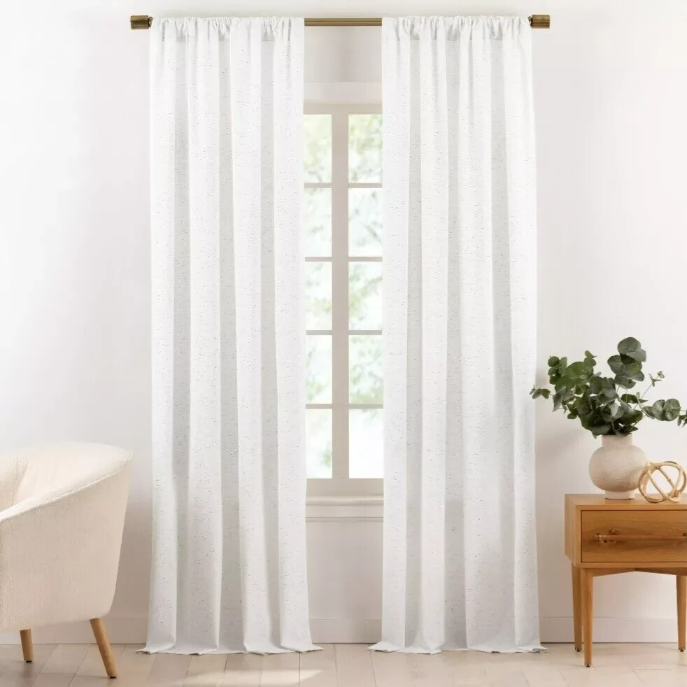 Gap Home Organic Cotton Window Curtain pair 48×84 sheer dobby dyed white