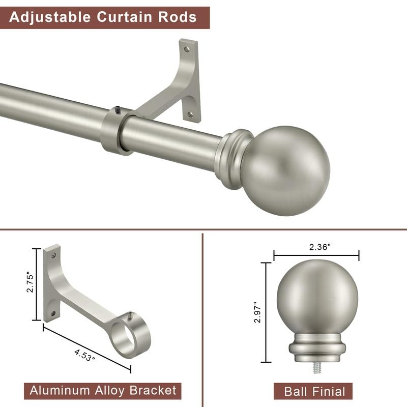 Yun Nephele 2 Pack Brushed Nickel Curtain Rods 48-84 Decorative Curtain Rod