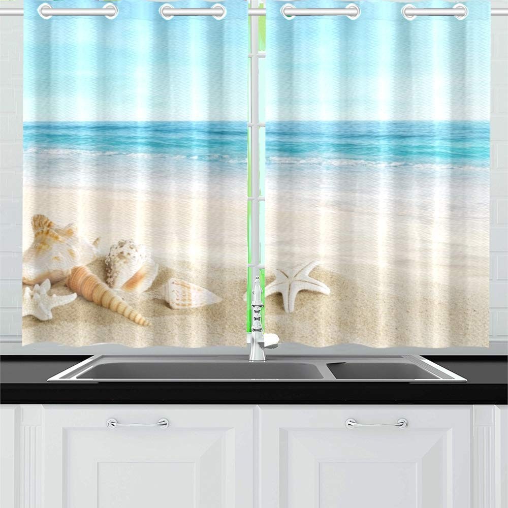 Beach Bathroom Curtains Summer Tropical Starfish Seashell Kitchen Curtains Gromm
