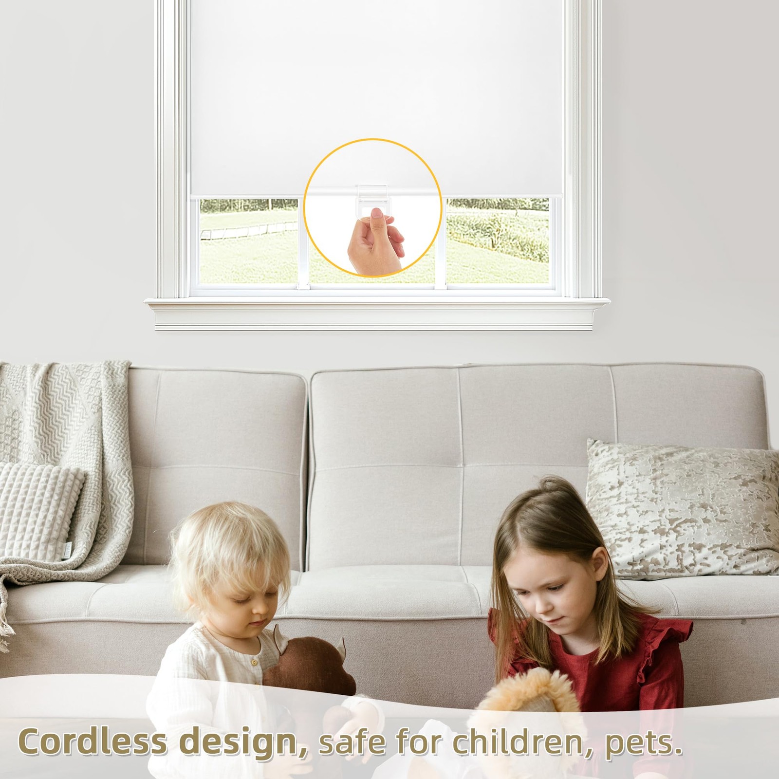 ChrisDowa Cordless Blackout Roller Shades for Windows, 22″W x 72″H, White