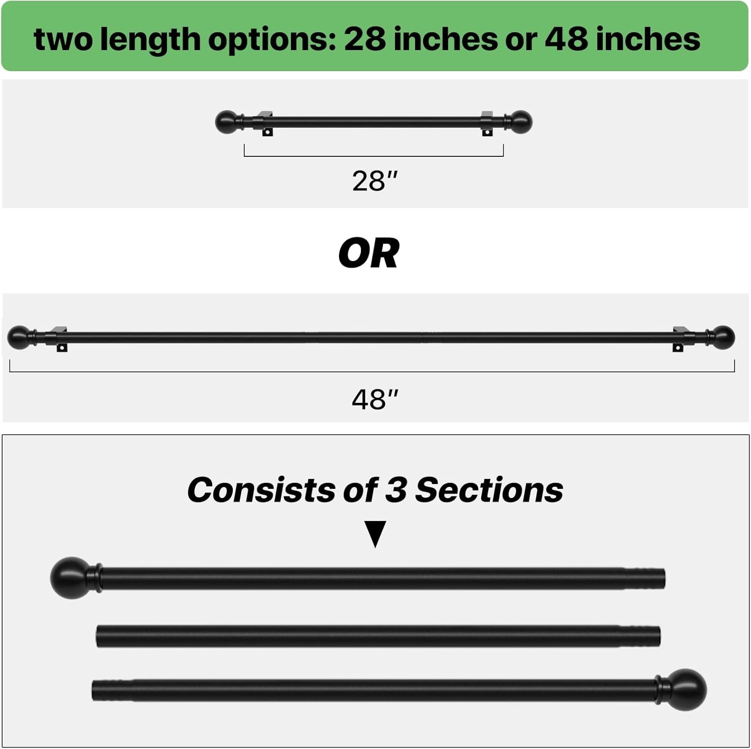 Black Curtain Rod 28-48″ Adjustable with Brackets