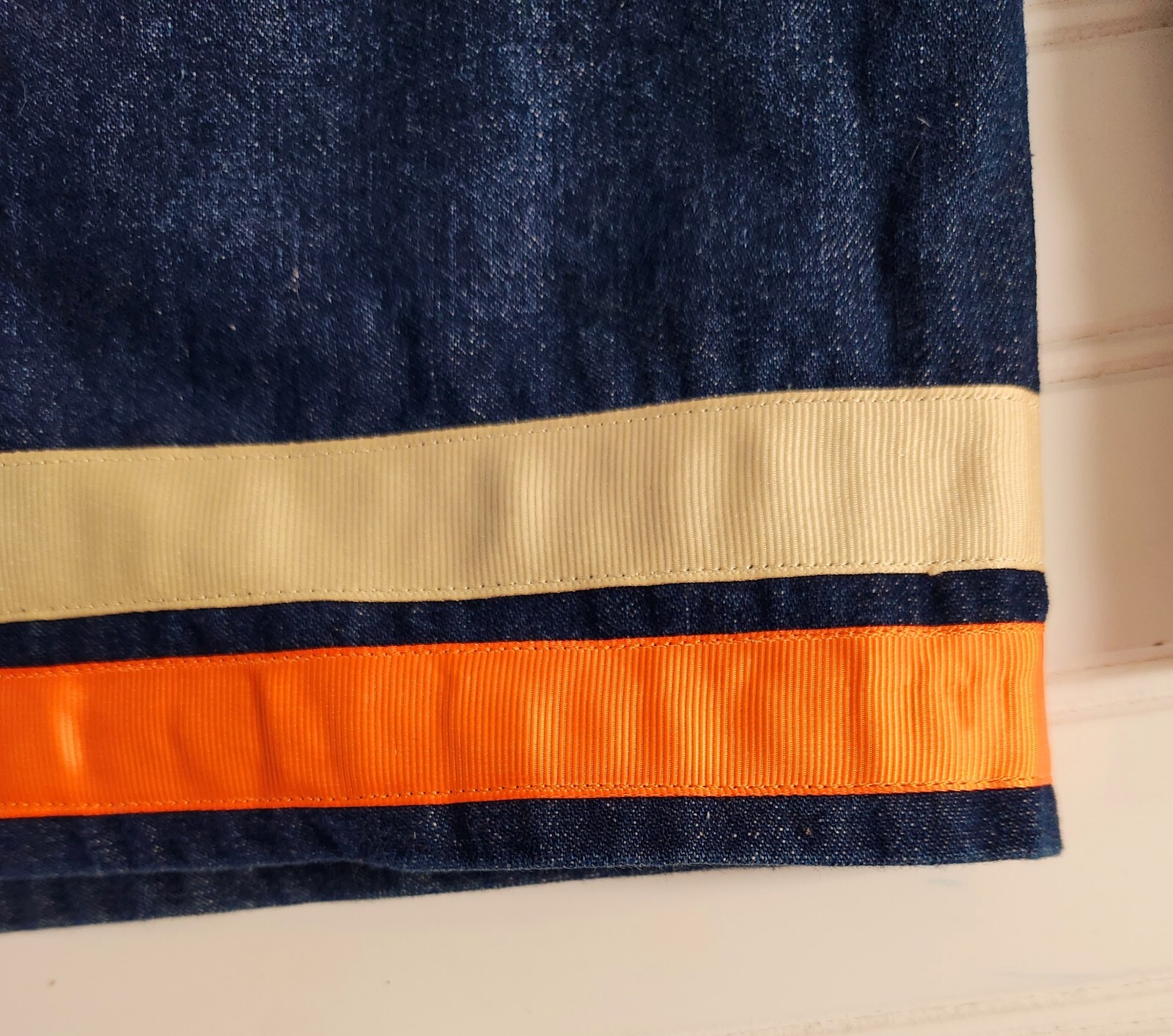 Woolrich – One Pair Tab Top Window Valances – Blue Jean Striped Material 18″X54″