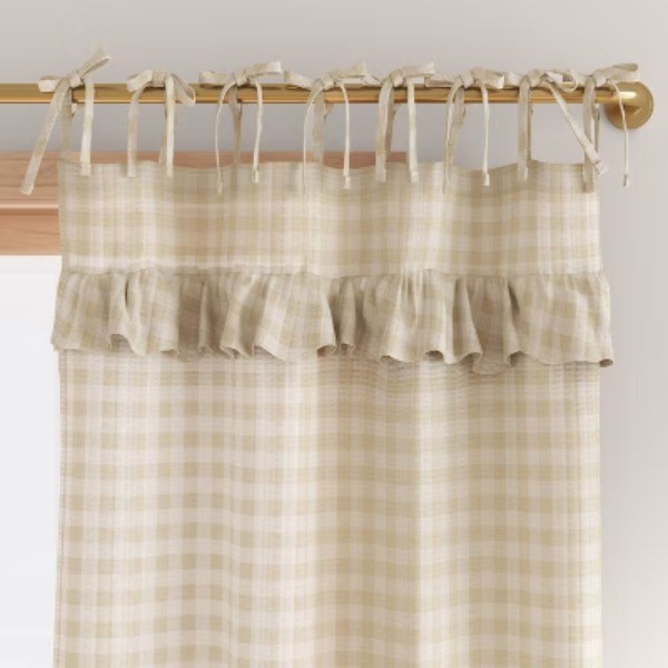 42″x84″ Light Filtering Gingham Ruffle Dorm Curtain Panel Ivory/Tan 1pc