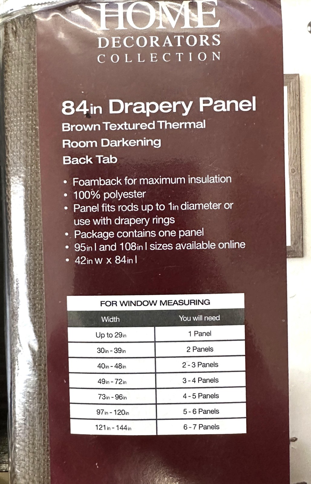 Home Decorators Brown Textured Thermal Room Darkening Curtain- 42in W x 84in L