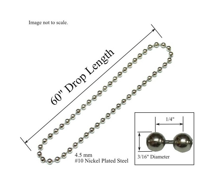 #10 NICKEL Plate METAL BEAD CHAIN for CLUTCH ROLLER WINDOW SHADES – 60″ Loop