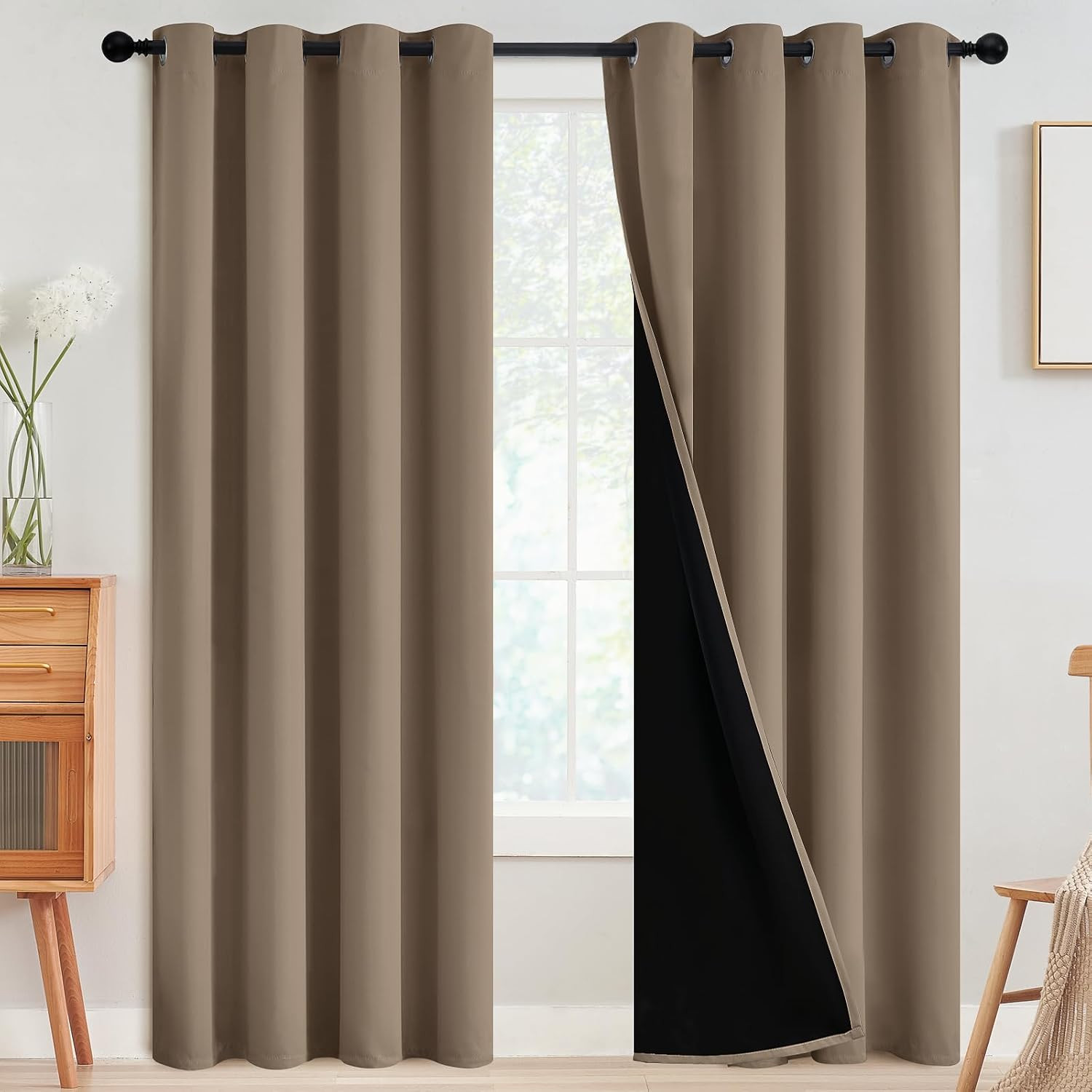 Beige 100% Blackout Curtains Room Darkening Living Room 84 Inch | Curtains for B