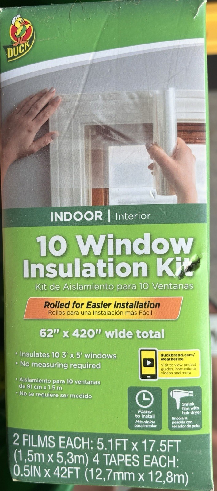 Duck Brand 62 in. x 420 in. Rolled Insulation Film Window Kit, Fits up to 10