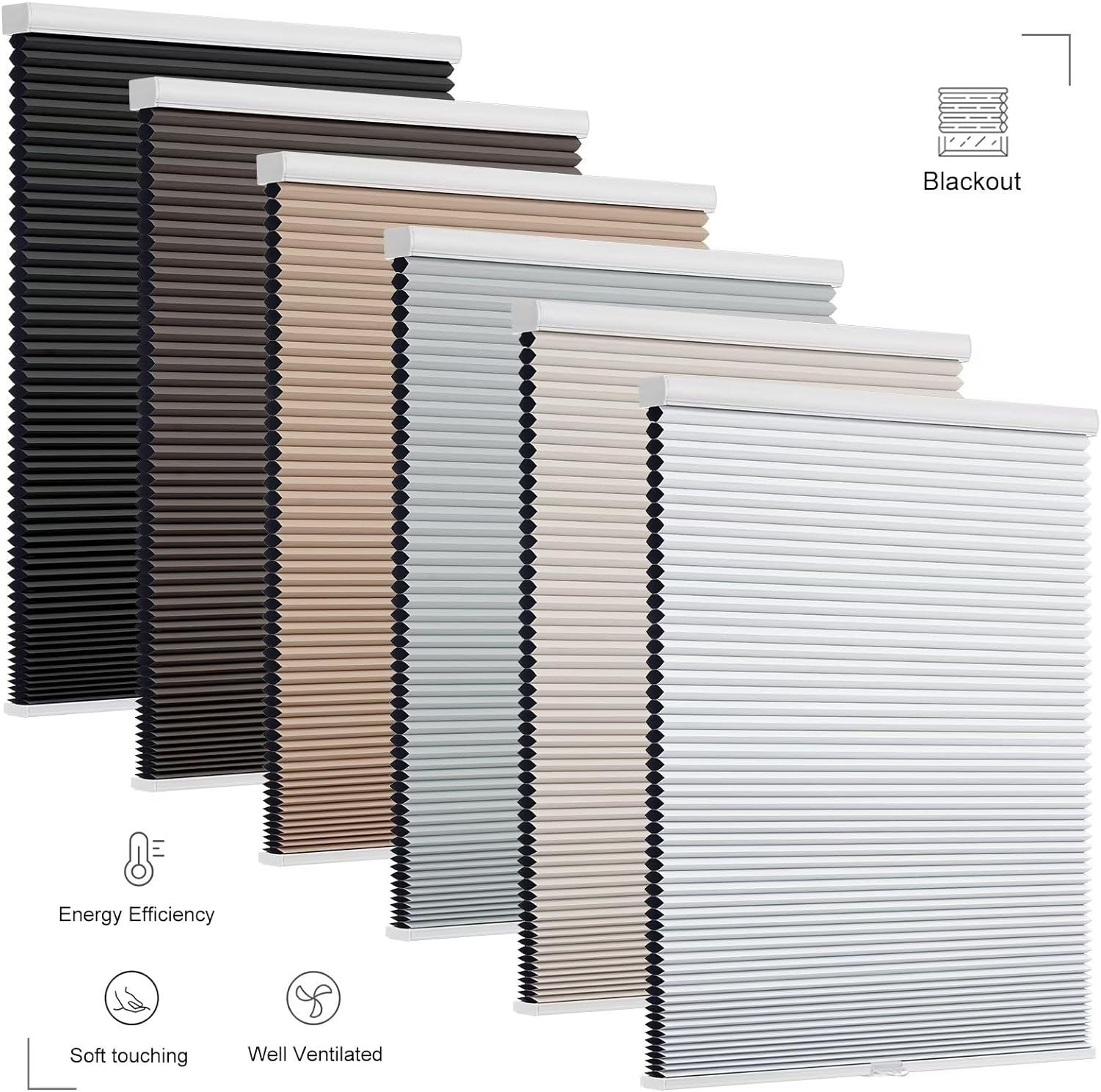 Cordless Cellular Shades Blackout Honeycomb Blinds for Windows Room Darkening…