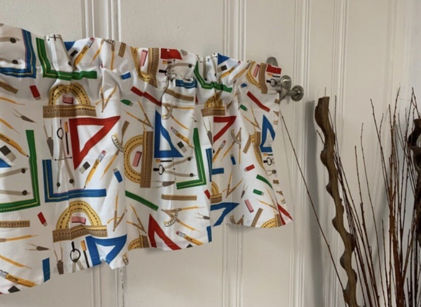 Pencils Rulers Teacher Classroom Valance Curtain Back To School Window Treatment