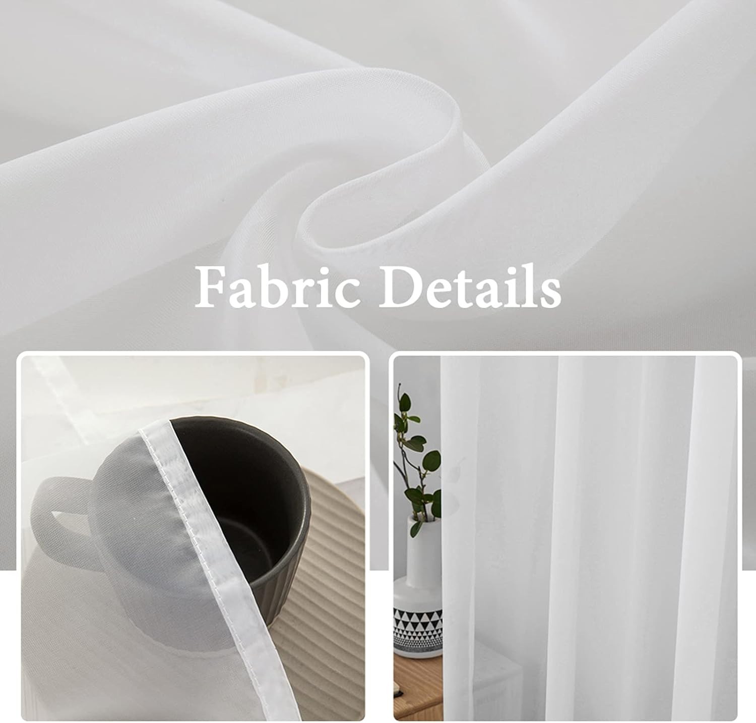 Contemporary Light Filtering White Sheer Curtains with Rod Pocket – 2 Panels