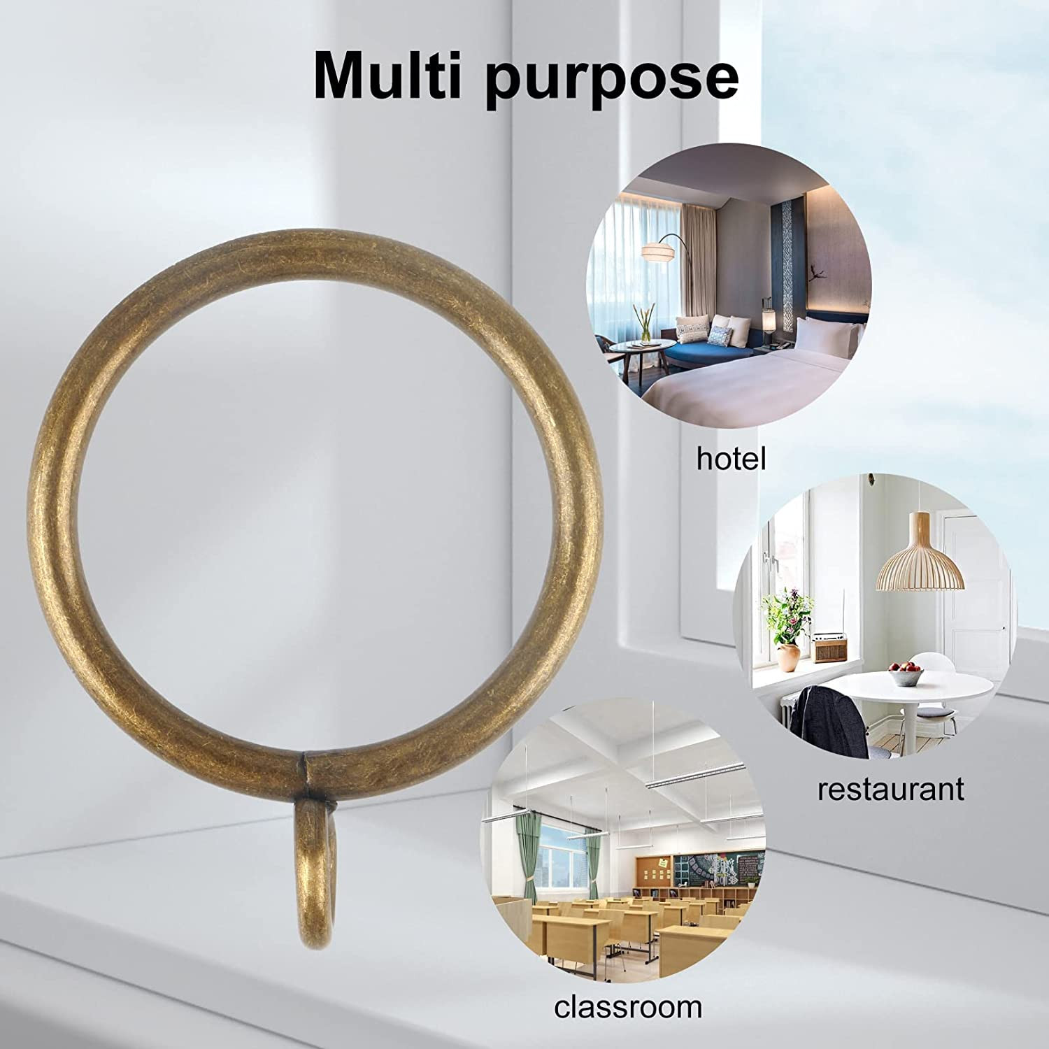 Antique Brass Curtain Rings with Eyelets for Up to 1.75-Inch Curtain Rods (Set o