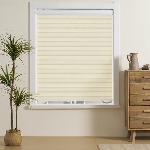 Cordless Zebra Blinds for Indoor Windows Free-Stop 23″W x 72″H Cordless Cream