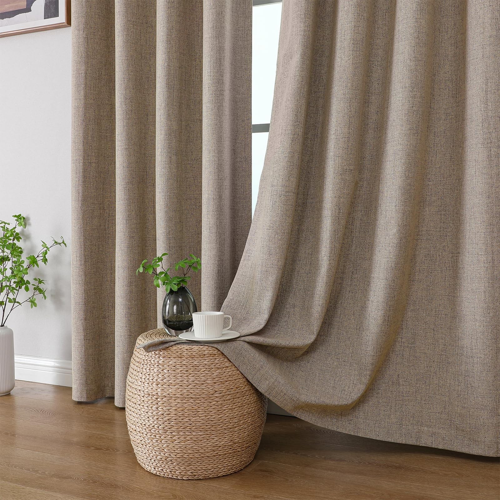 100% Blackout Window Curtains 84 inches Long 2 Panels Set, Faux Linen Look Th…