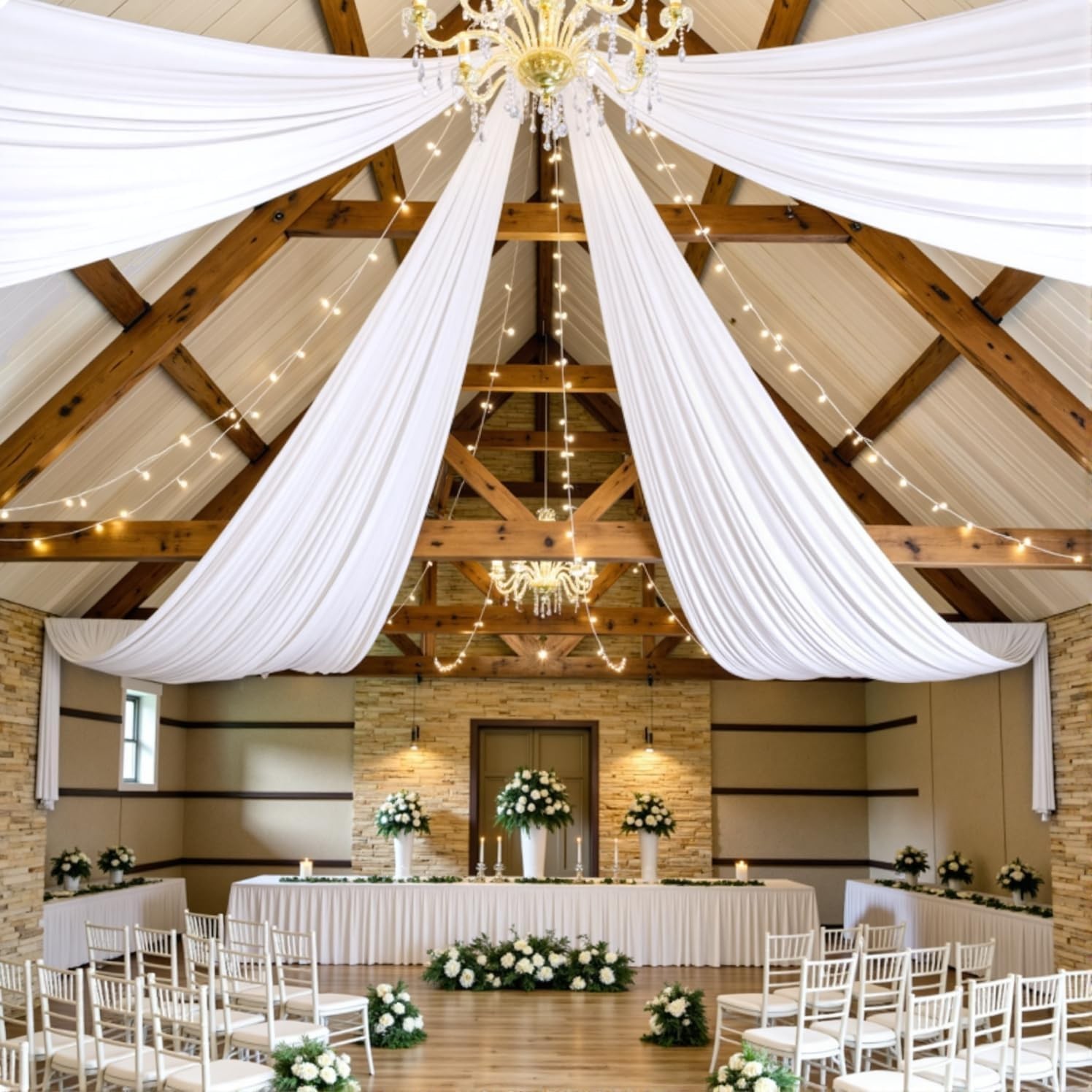 5ft(W) x 20ft(H) White Ceiling Drapes for Wedding Parties – 20 FT Extra Long Thi