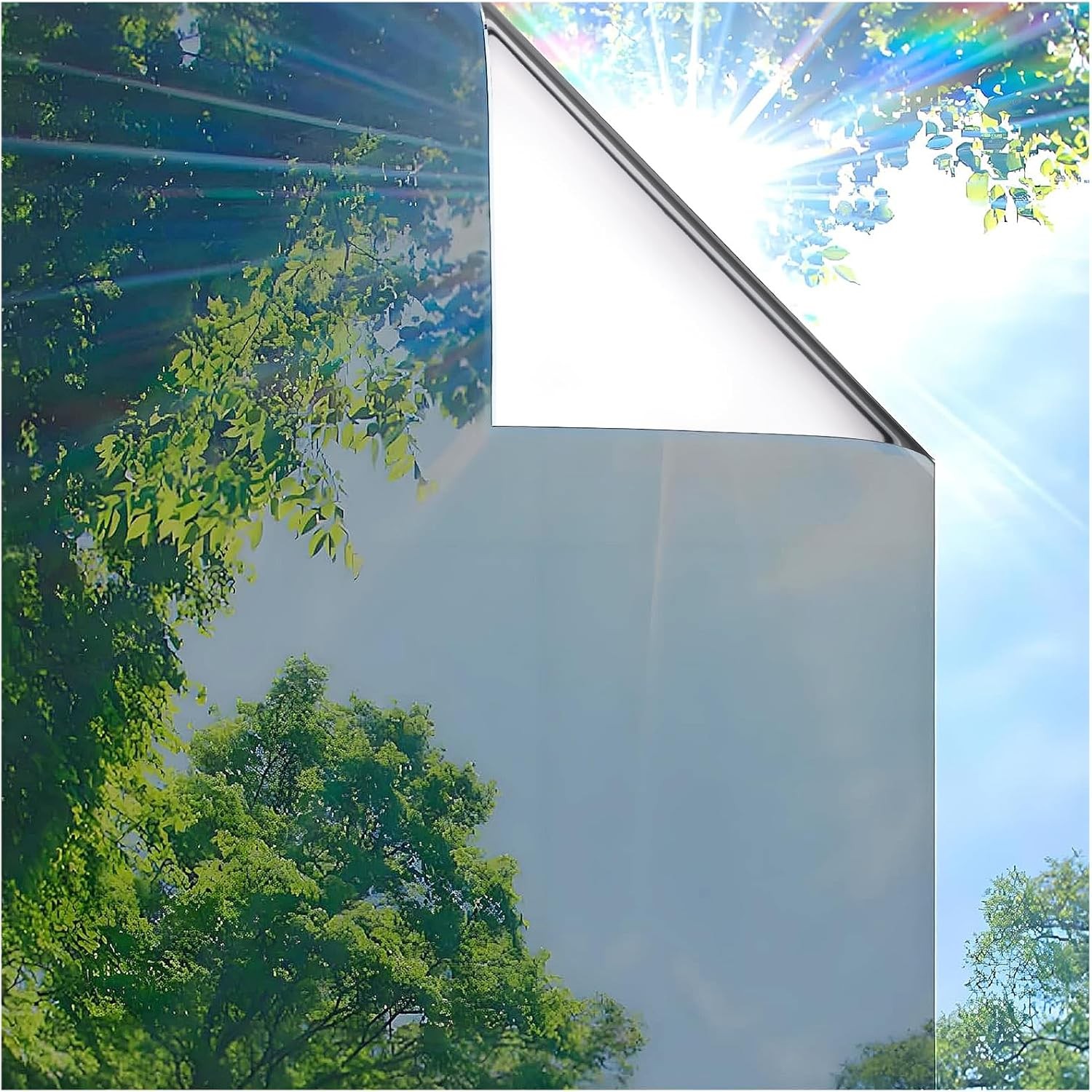 One Way Privacy Window Film, Sun Blocking Reflective(Silver, 17.5 x 78.7 inches)