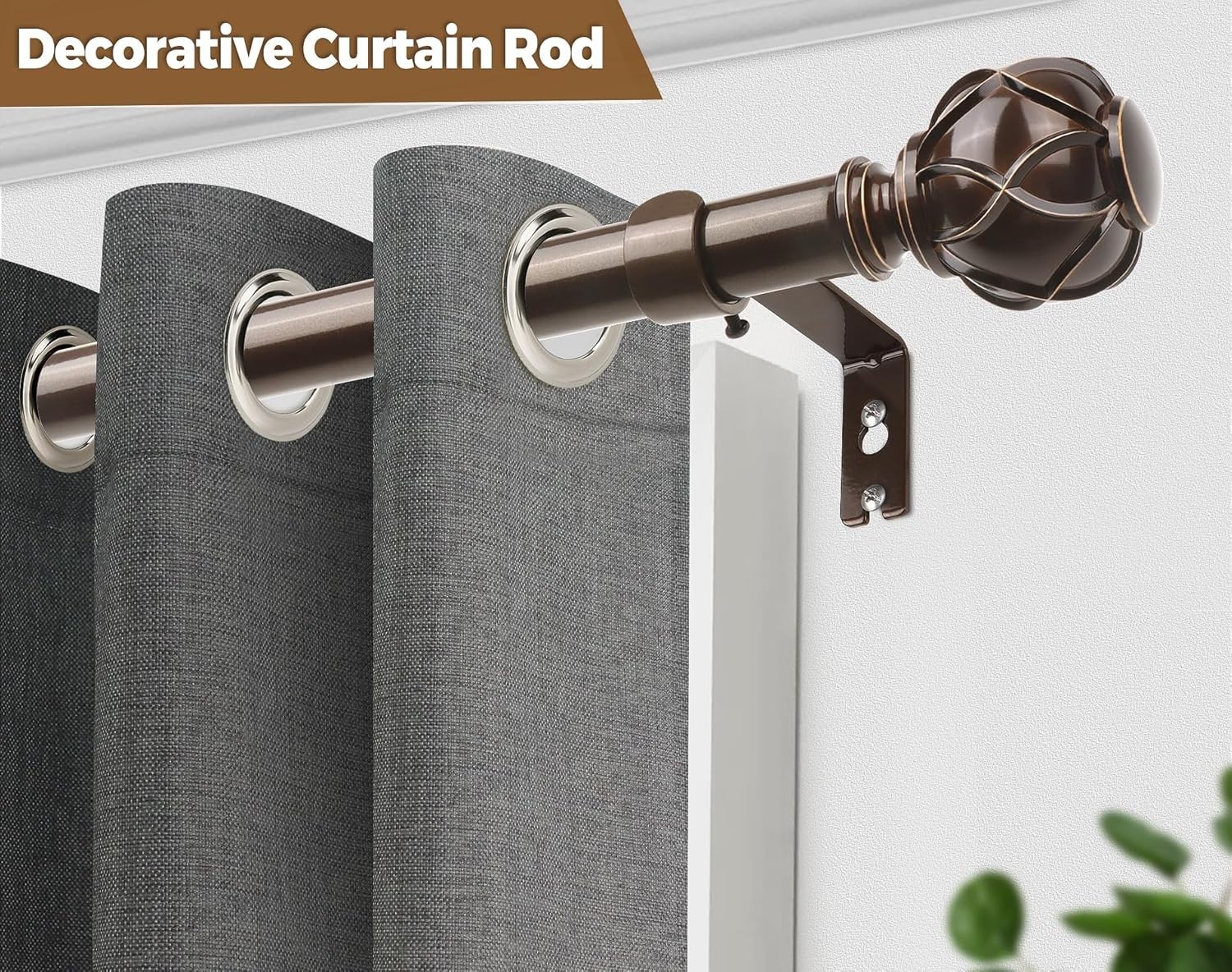 Heavy Duty Adjustable Curtain Rods Iron 72-144 Inches Decorative Bronze