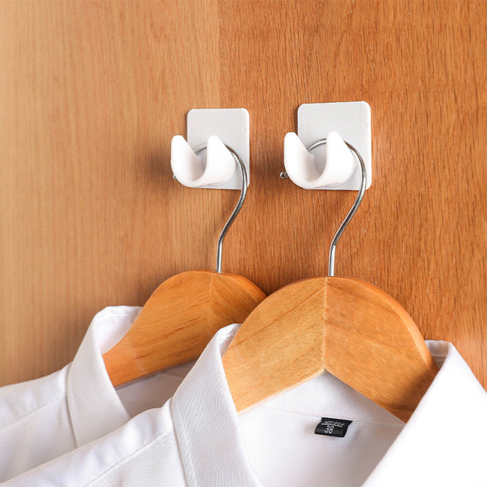 2Pcs White ABS Closet Pole Holder Bracket Self Adhesive Pole Socket Rod Hardware