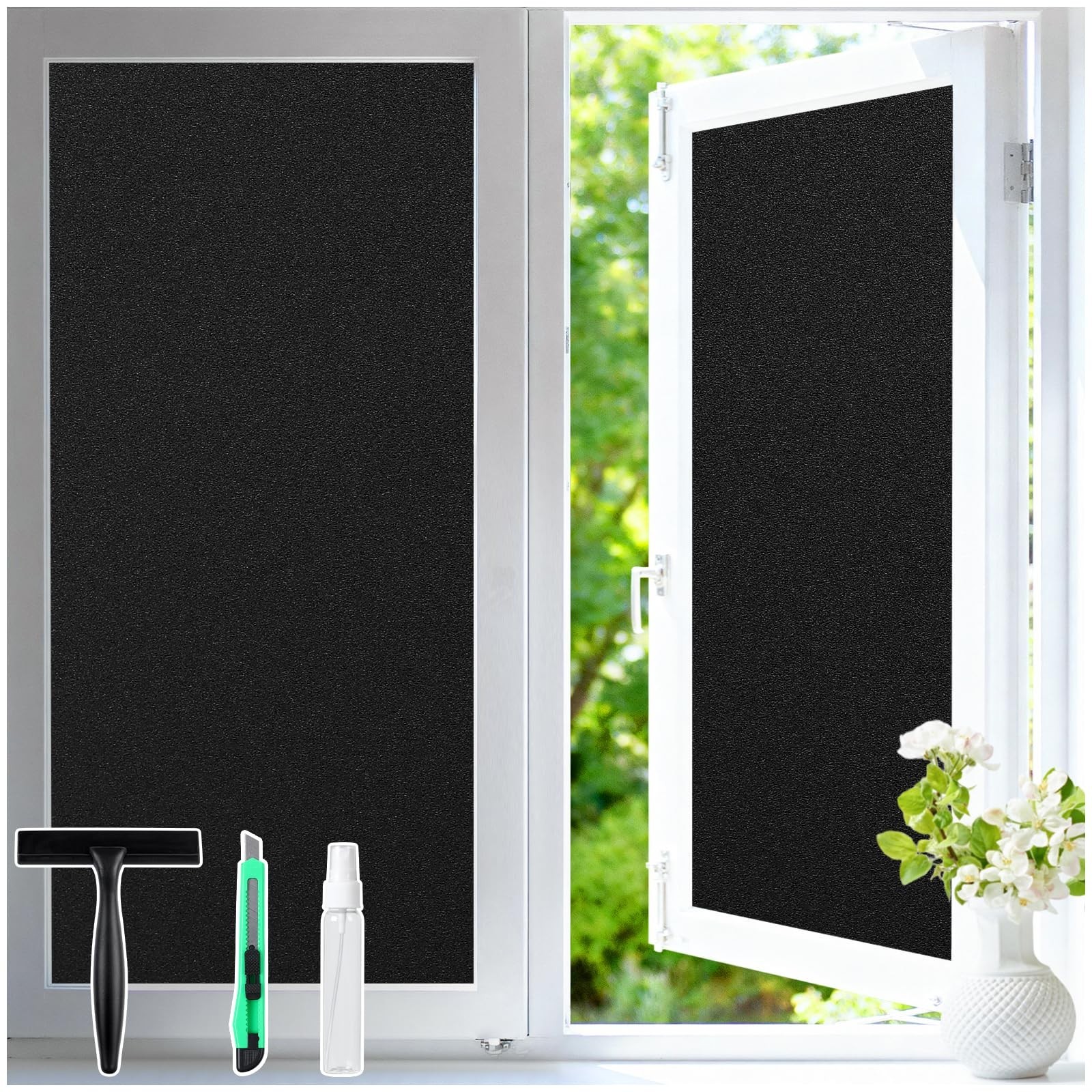 Haton Blackout Window Film Removable 17.5″ x 78.7″ Static Cling Room Darkenin…