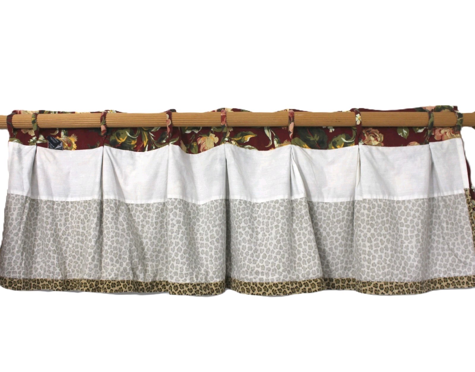 American Living Layered Floral Leopard Valance 48×18 Pinch Pleat Back Tab Cotton