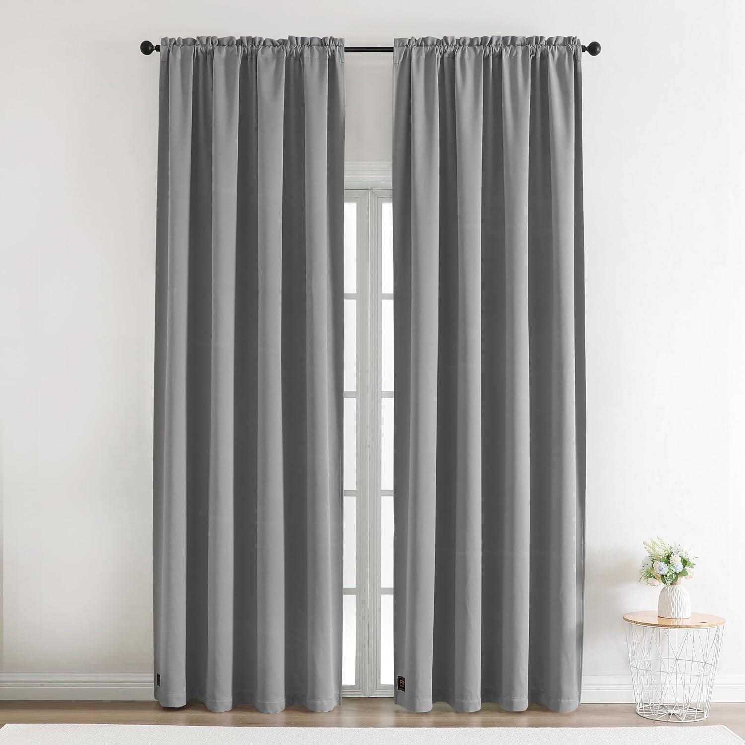 Fire Retardant Blackout Curtains, 2 Panels 52×84 In, Grey for Classrooms & Dorms