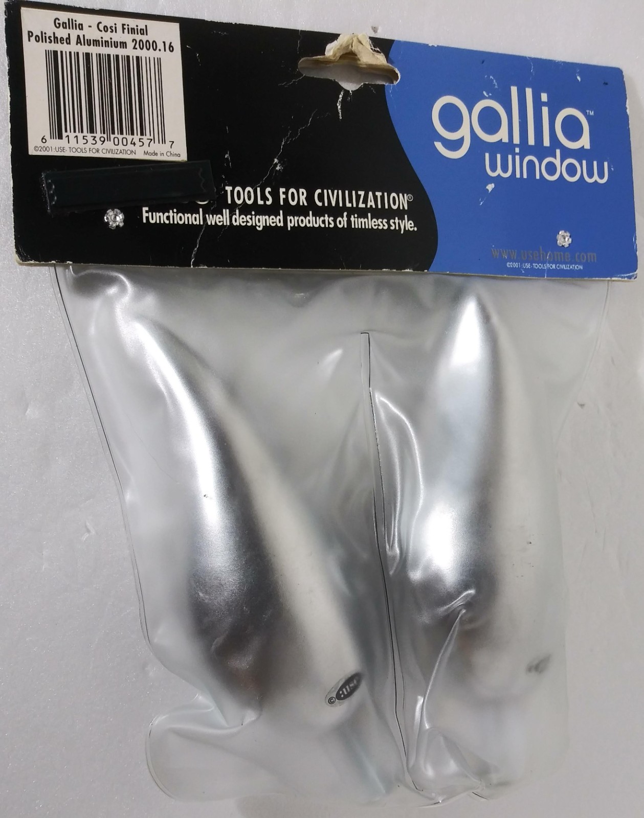 Gallia Window Polished Aluminium Silver Curtain Rod Finial 1 Pair New