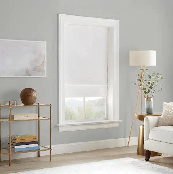 White Textured Solid Polyester 35 in. W x 64 in. L Blackout Cordless Roman Shade
