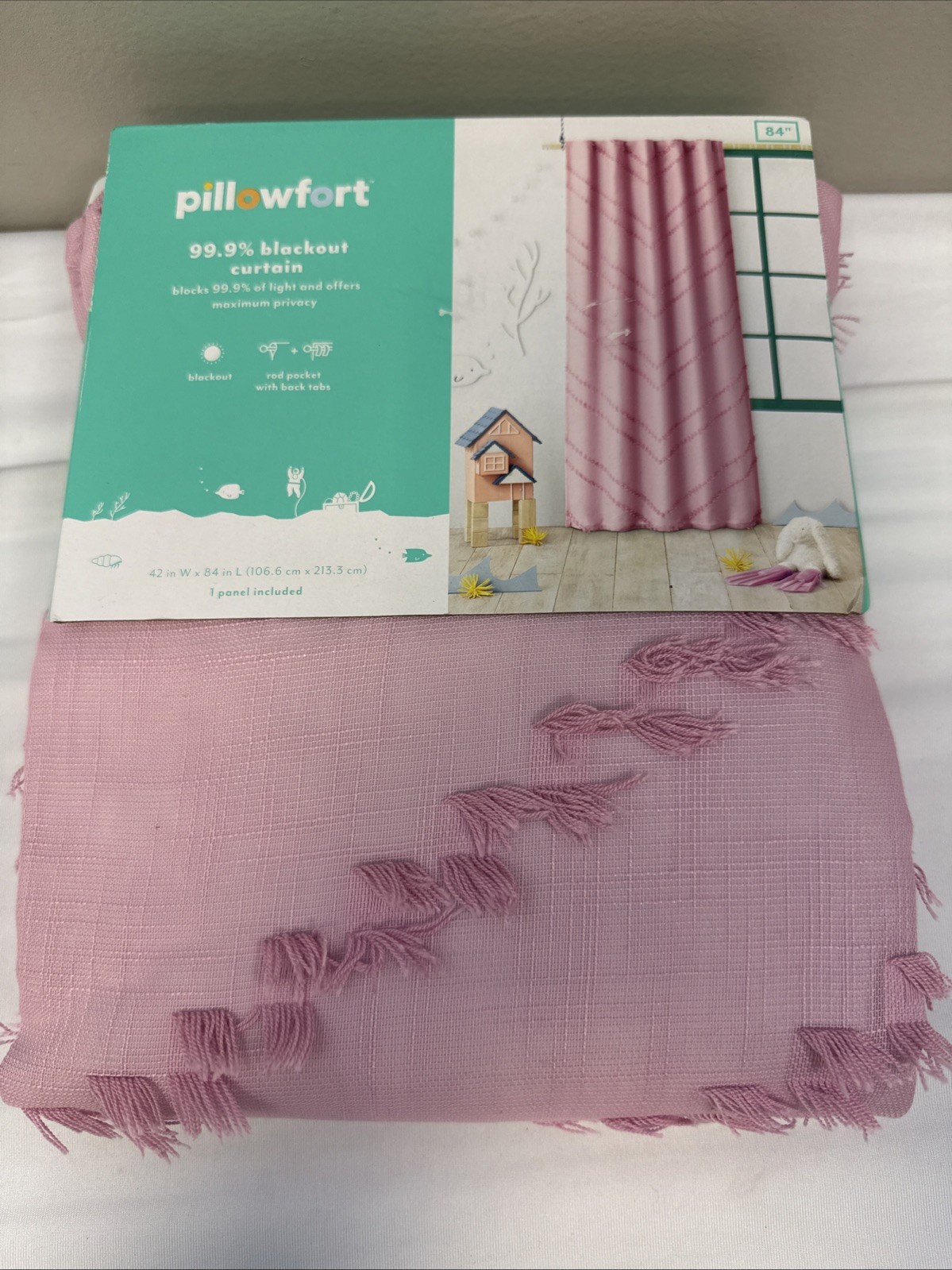 Pillowfort 84″ Blackout Chevron Clip Dotted Overlay Panel Curtain – Purple NEW