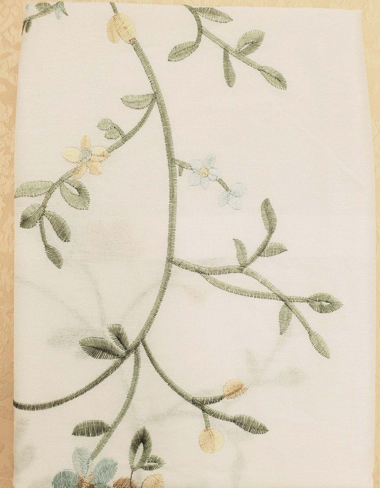 Addison Window Curtain Valance 51 by 24 Inch White Embroidered Faux Silk