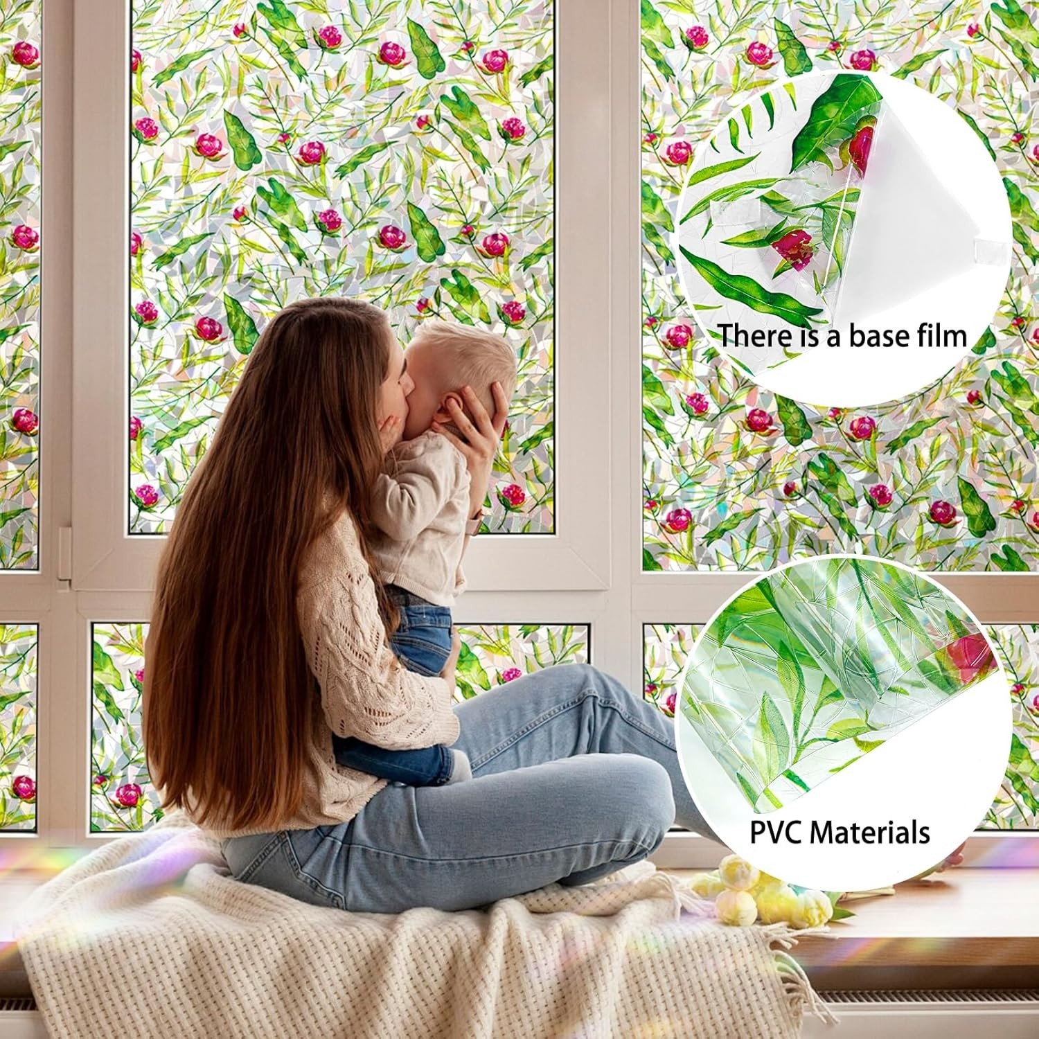 Transform Your Space with Rainbow Floral Window Film – Easy Install, Non-Glue