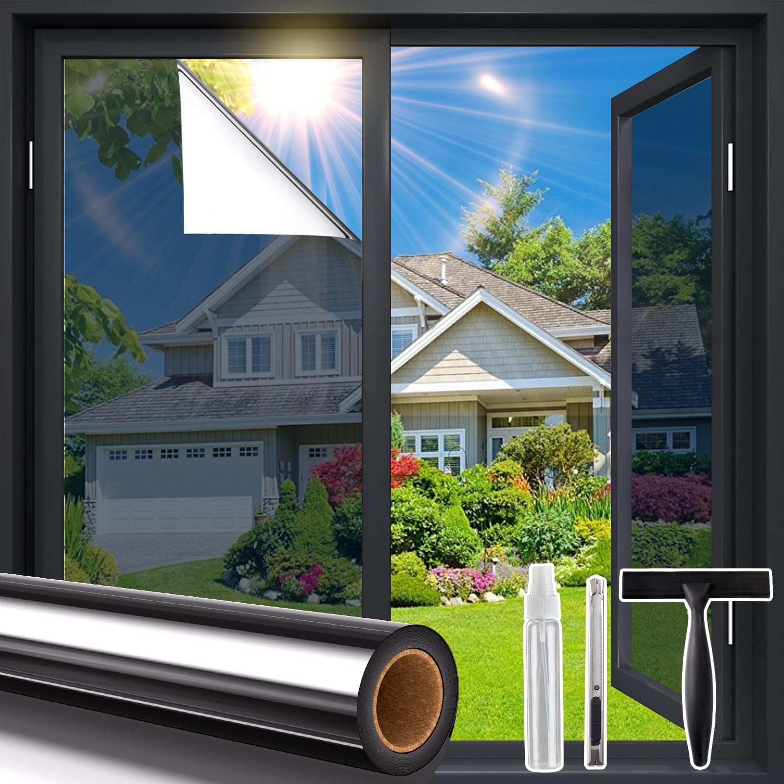 Coavas Window Privacy Film Daytime See Out Not 17.5 x 78.7 Inch, Black Silver