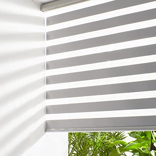 Cordless Zebra Blinds for Windows Free-Stop Window Blinds 30″w X 72″h Grey