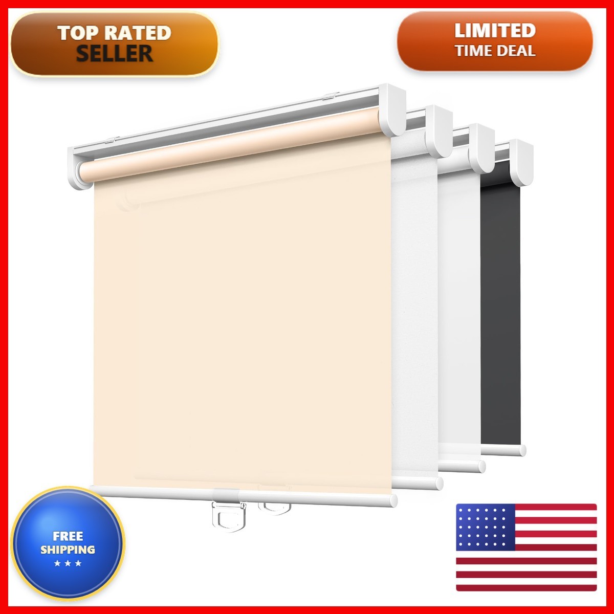 Lazblinds No Tools No Drill Cordless Roller Shades Light Filtering Roller