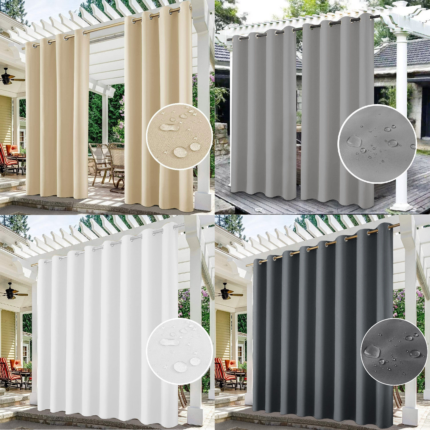 100″ 52″ Wide Privacy Outdoor Curtains Waterproof Porch Gazebo Blackout Drapes