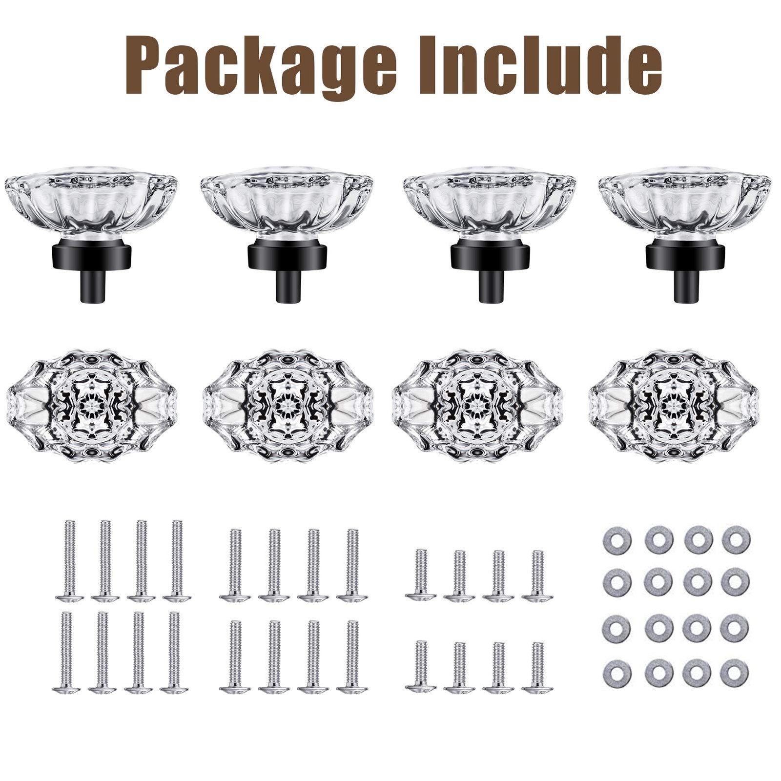 8 Pack Crystal Glass Cabinet Knobs Oval ,Vintage Matte Black Crystal Knobs fo…