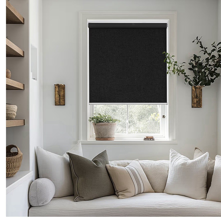 ChrisDowa Cordless 100% Blackout Blind Roller Window Shade Black 33Wx72H NEW (S6