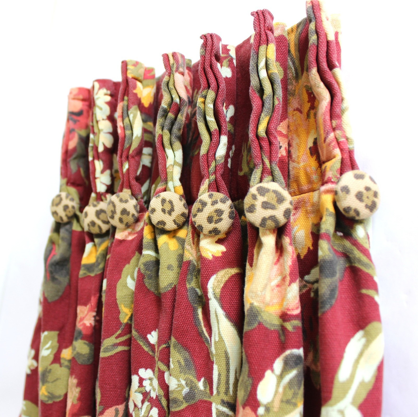 American Living Layered Floral Leopard Valance 48×18 Pinch Pleat Back Tab Cotton
