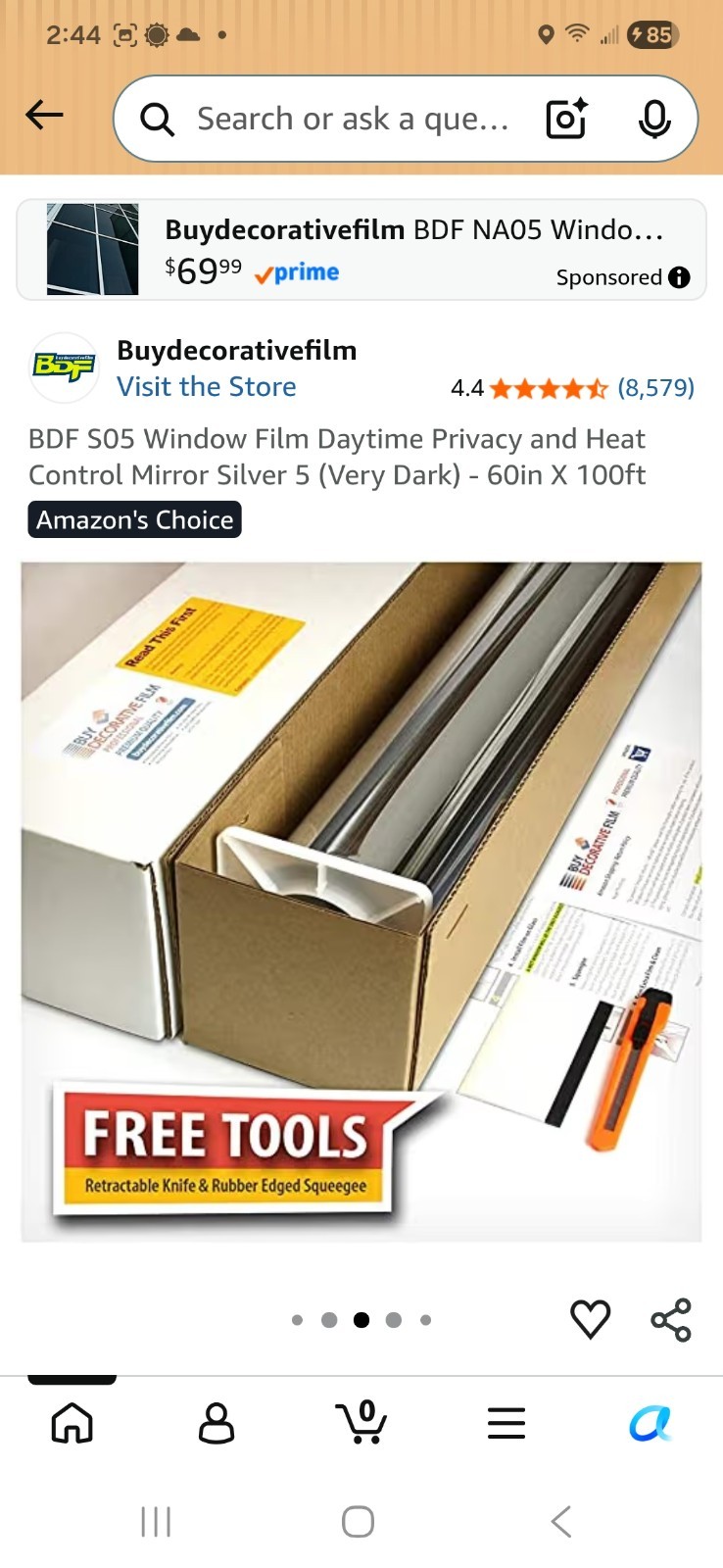 BDF S05 Window film Daytime Privacy and Heat Control Mirror Silver 5 (very dark)