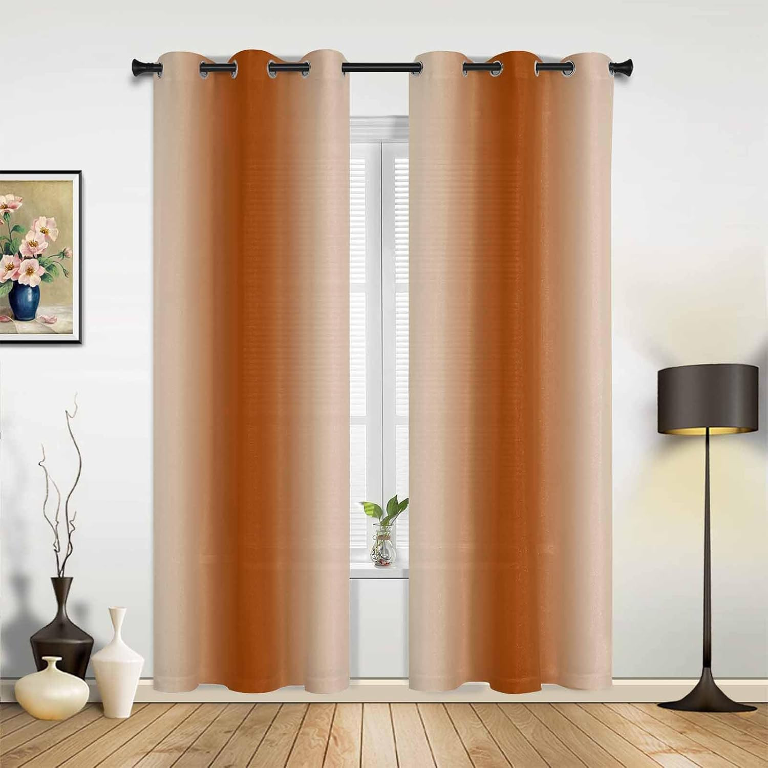 Burnt Orange Ombre Blackout Curtains 84″ – 2 Panel Set for Living Room/Bedroom