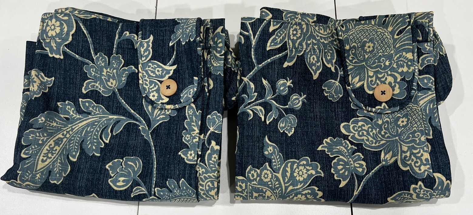 Waverly Home Classics Blue Indigo Indian Print Euc 84 X 42 Cotton Two Panels
