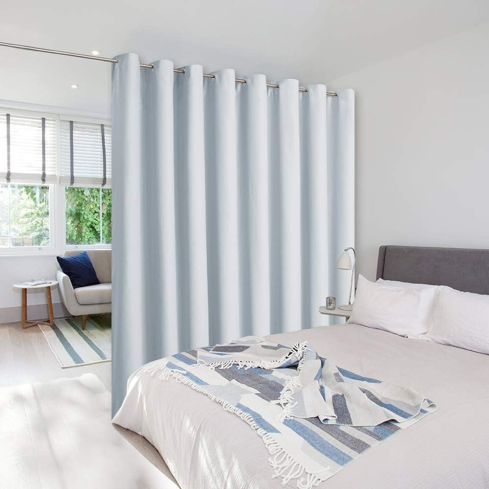 Extra Wide Room Divider Curtain – 15ft x 8ft Privacy Screen in Greyish White