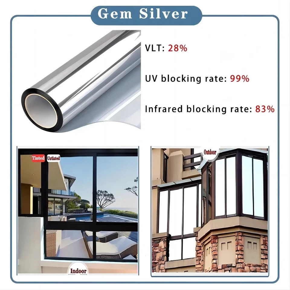 One Way Mirror Tint Window Film Privacy Protect UV Reflective Sun Block For Home