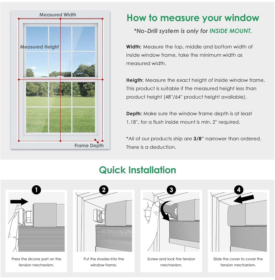 Lazblinds No Tools No Drill Cordless Cellular Shades Blackout 26″ W X 48″H Beige