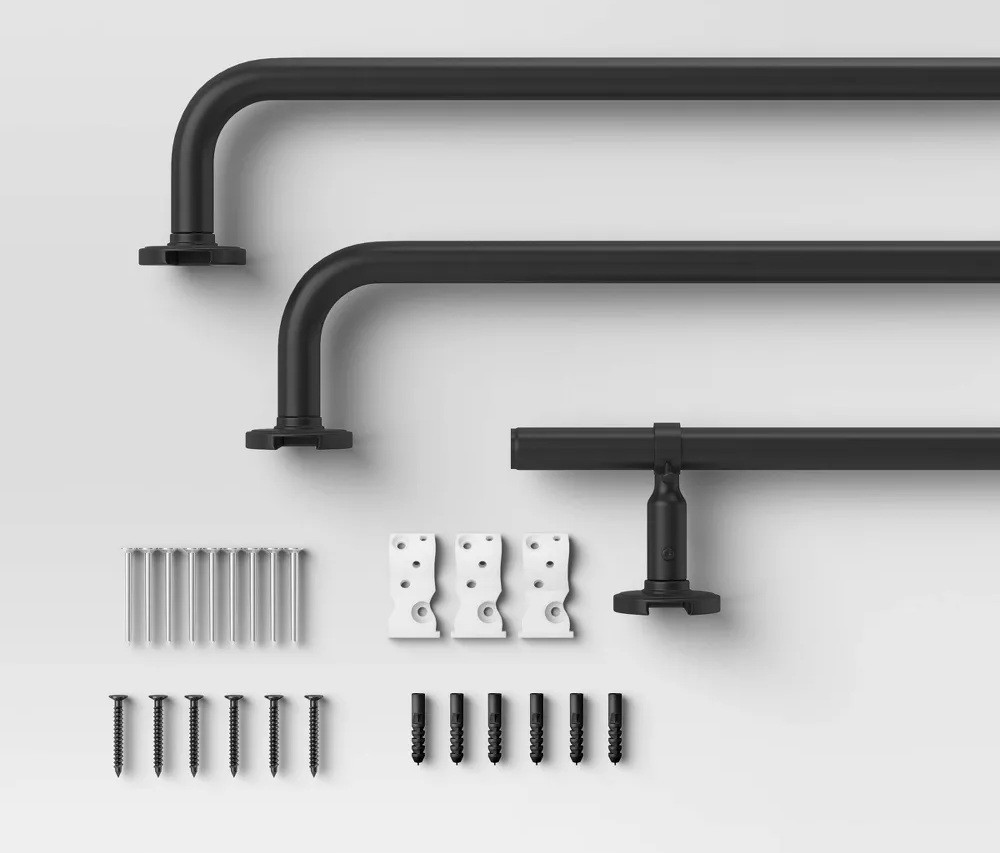 Threshold Black Finish Expandable Rounded End Expandable Curtain Rod 66″ to 120″