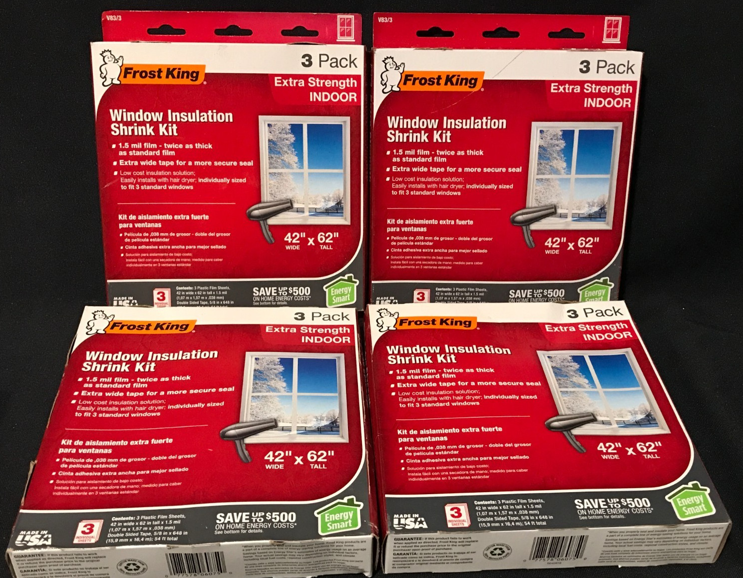 4 Frost King 42″ x 62″ Indoor Window Insulation 3 Pack Shrink Kits V73/3