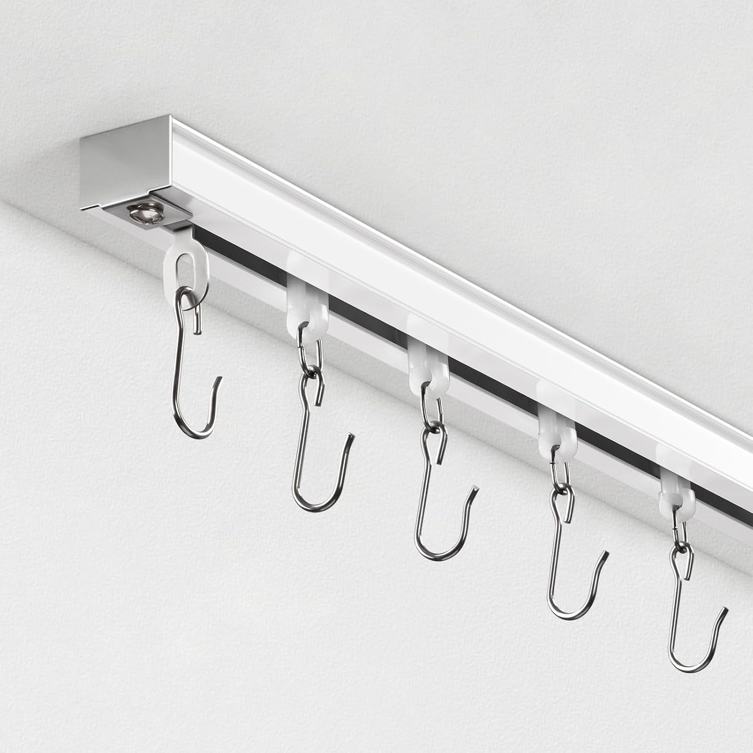 Elegant 9ft-12ft Ceiling Mounted Curtain Track with Strong Roller Hooks – White